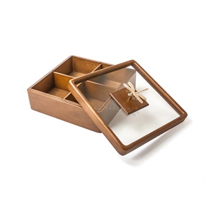 置物盒 ☆ 四格 木製 玻璃蓋 置物盒｜26 × 12 ㎝｜單個