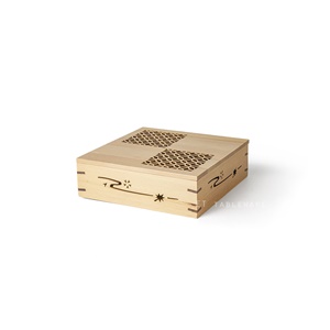 木盒☆正方料理盒帶蓋｜銅錢紋｜20 × 6.5 ㎝｜單個