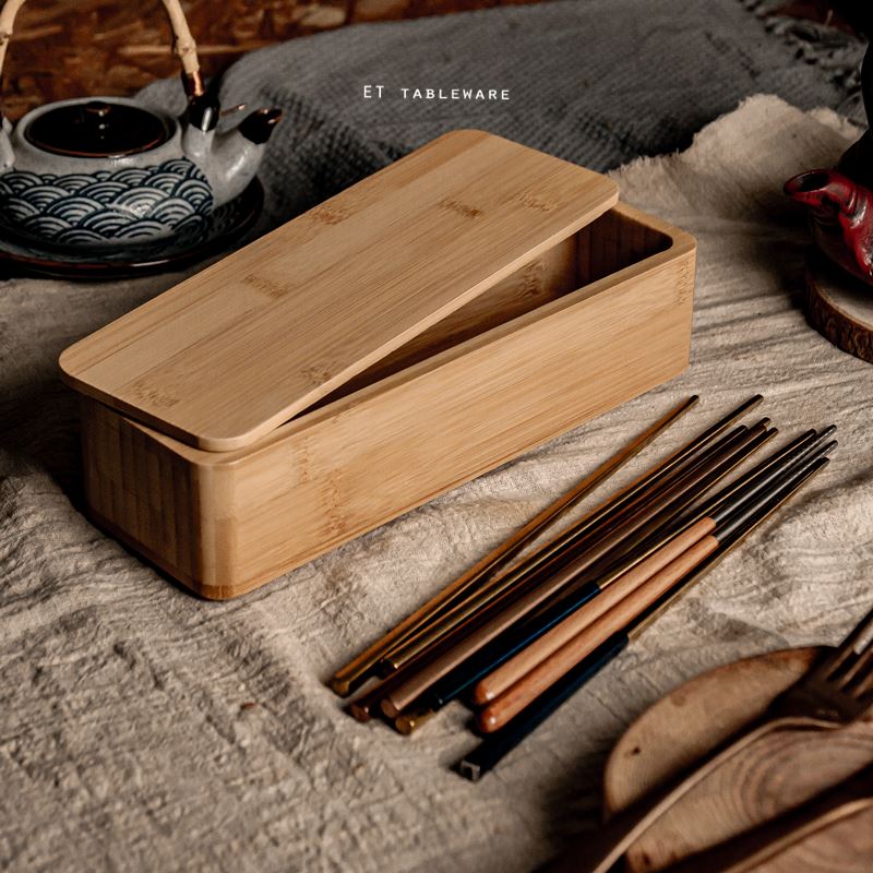 餐具盒 ★ 竹製 刀叉收納盒附蓋｜25 × 8.3 × 6.5 ㎝｜單個
