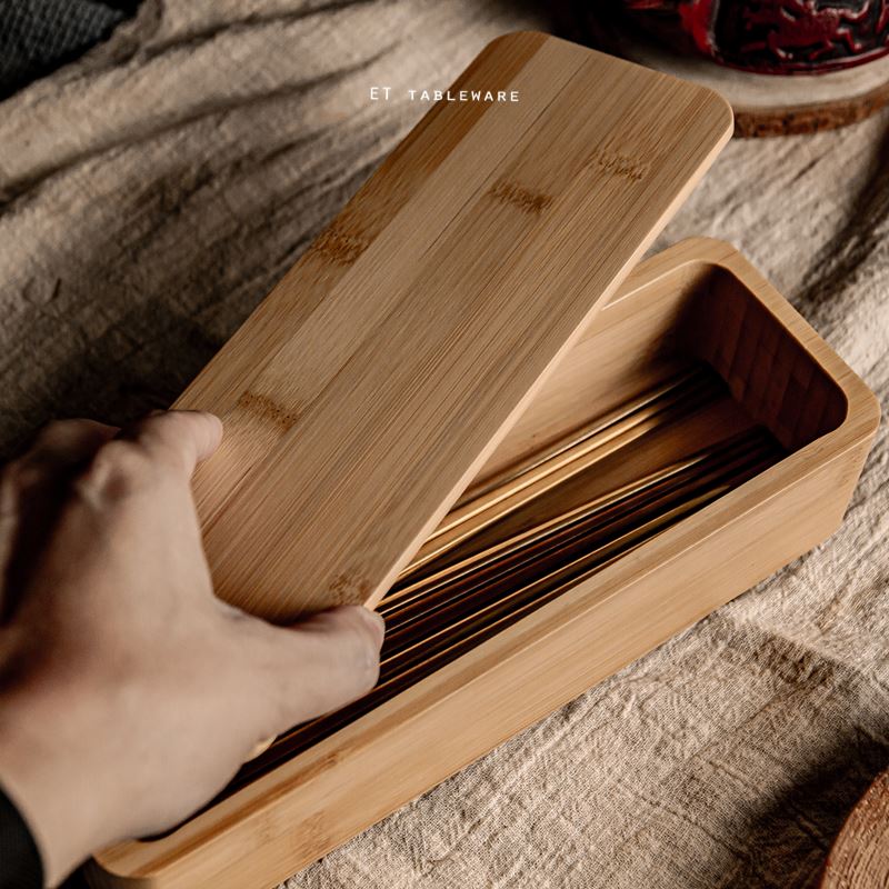 餐具盒 ★ 竹製 刀叉收納盒附蓋｜25 × 8.3 × 6.5 ㎝｜單個