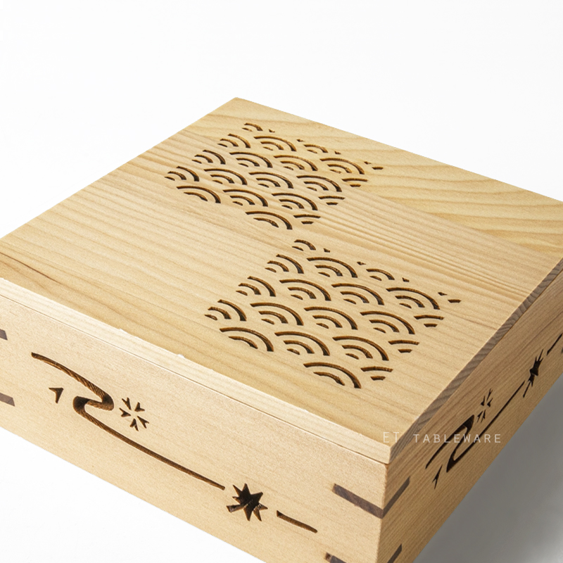 木盒 ★ 正方料理盒帶蓋｜扇形紋 ｜15 × 6.5 ㎝｜單個