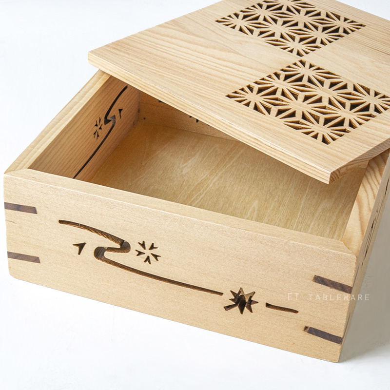 木盒 ★ 正方料理盒帶蓋｜花紋｜15 × 6.5 ㎝｜單個