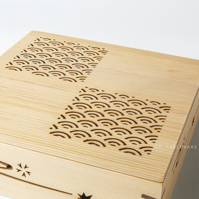 木盒 ★ 正方料理盒帶蓋｜扇形紋｜20 × 6.5 ㎝｜單個