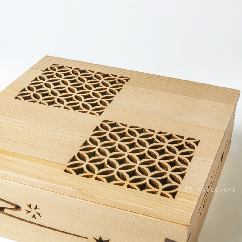 木盒☆正方料理盒帶蓋｜銅錢紋｜20 × 6.5 ㎝｜單個