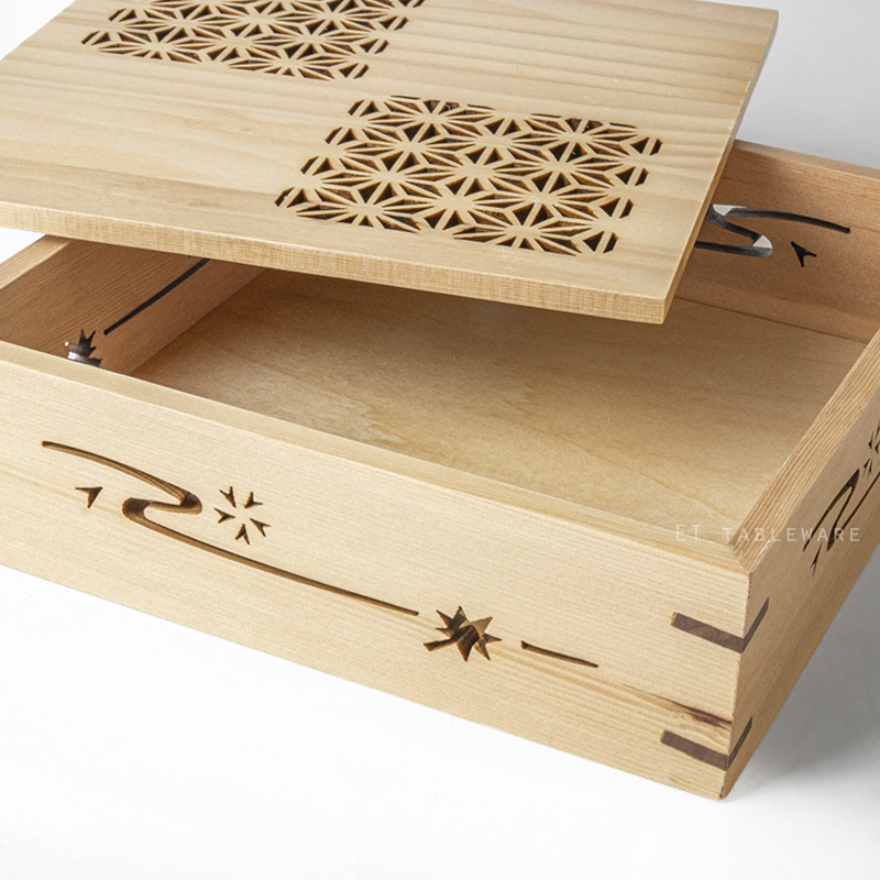 木盒 ★ 正方料理盒帶蓋｜花紋｜20 × 6.5 ㎝｜單個