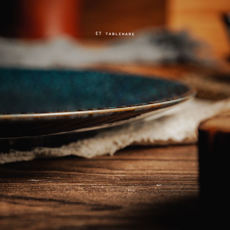 盤 ☆ 窯變浮雕藍皮革紋 盤｜22 × 2.5 ㎝｜單個