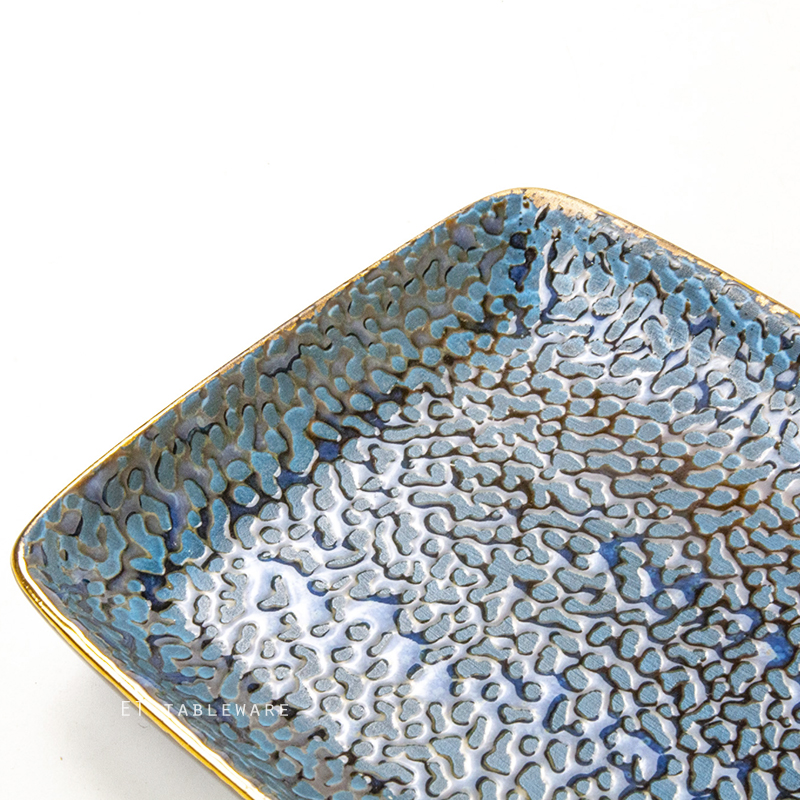 盤 ☆ 窯變浮雕藍皮革紋 長方盤｜20 × 11 ㎝｜單個