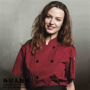 廚衣-中式平扣牙子廚師服(酒紅色)M-3XL