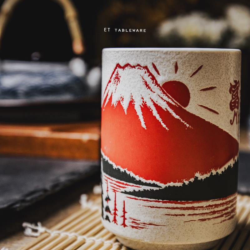 杯 ☆ 日本湯吞杯｜日本富士山｜紅色｜約 210 cc｜單個