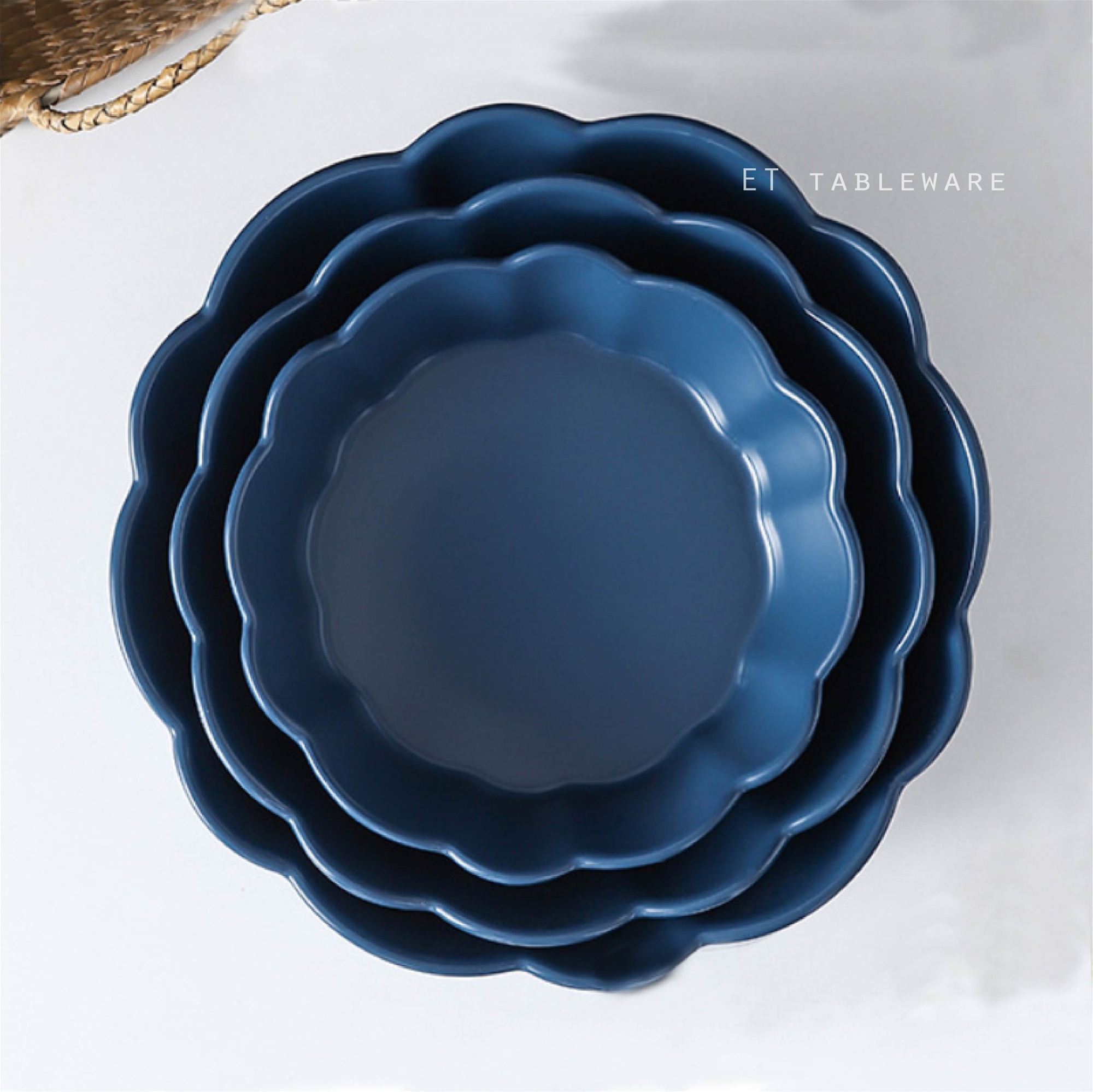 法式 色釉簡約 Φ20.5cm 花型陶瓷碗｜海軍藍｜單個