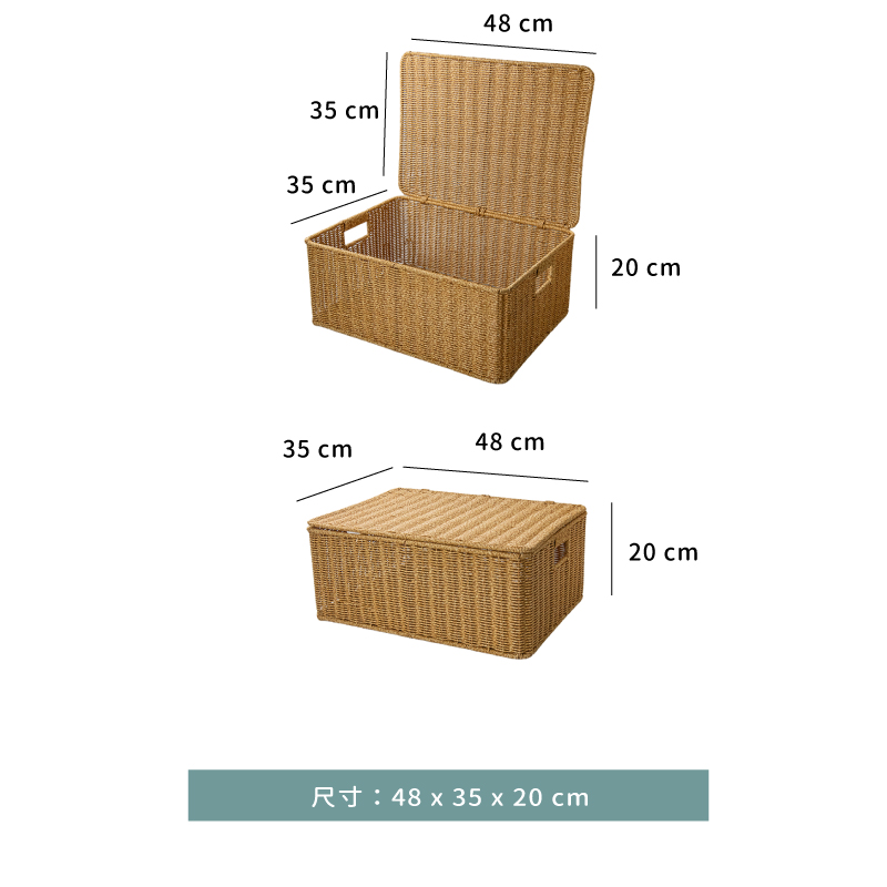 置物籃 ☆ PP仿籐含蓋置物籃｜48 × 35 × 20 ㎝｜單個